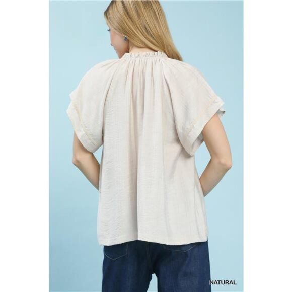 Umgee Embroidered Boho Blouse with Tassel Tie - Picture 3 of 5